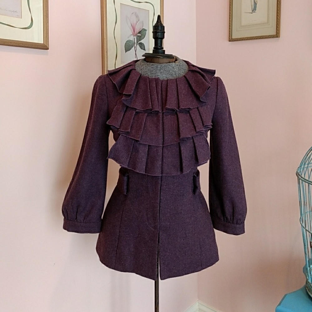 Anthropologie Wool Blend Ruffle Front Jacket